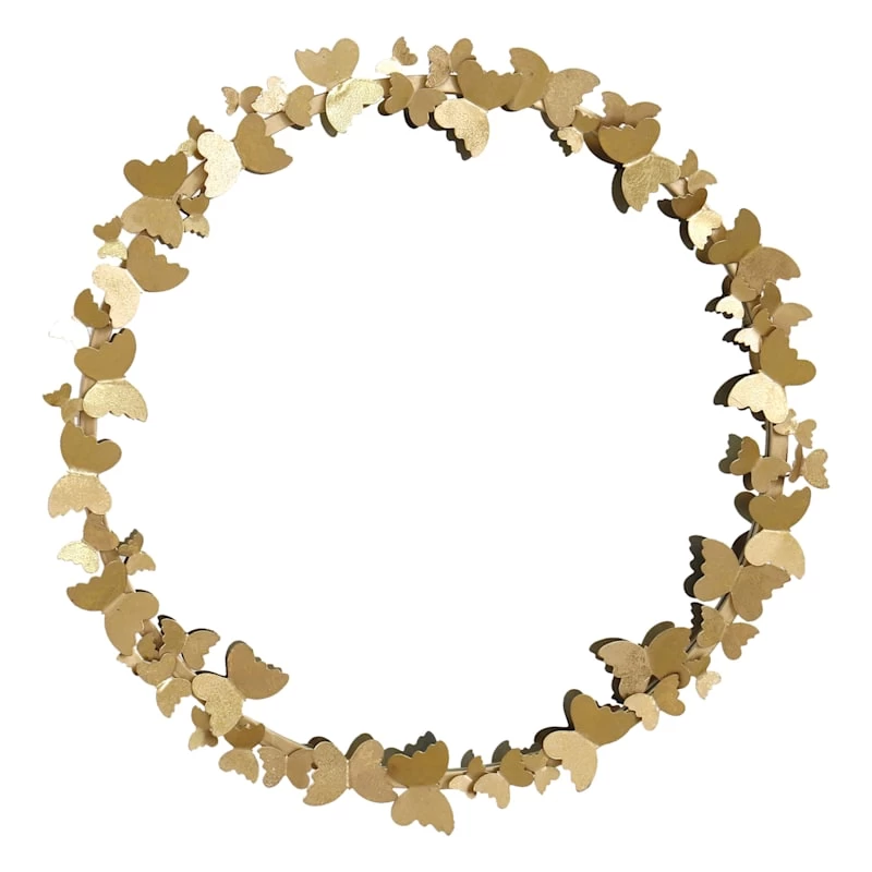 Grace Mitchell Gold Metal Butterfly Framed Round Wall Mirror, 22" 3 Grace Mitchell Gold Metal Butterfly Framed Round Wall Mirror, 22"