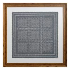 Honeybloom Glass Framed Blue & White Abstract Tile Print Wall Art, 27"