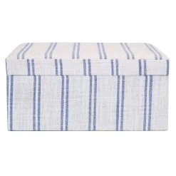 Honeybloom Ivory & Blue Striped Decorative Box, 6x5 -Home Decor Shop honeybloom ivory blue striped decorative box 6x5 3