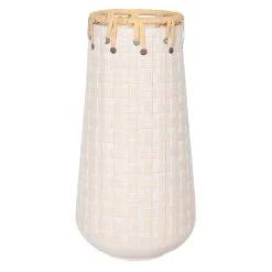Honeybloom White Metal & Rattan Basketweave Vase, 12"