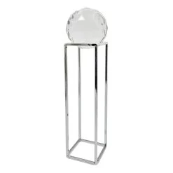 Laila Ali Crystal Ball With Chrome Box Metal Base, 14.5"