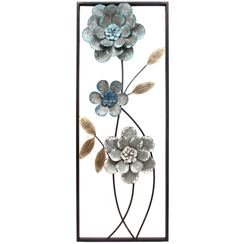 Metal Floral Frame Wall Panel, 24x12 3 Metal Floral Frame Wall Panel, 24x12