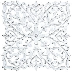 Moroccan Hand Carved White Wooden Panel Decor, 16"