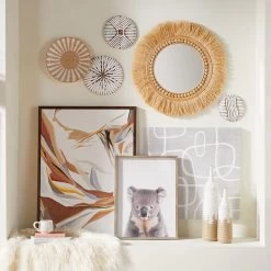 Natural Raffia Framed Round Wall Mirror, 29" -Home Decor Shop natural raffia framed round wall mirror 29 1