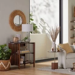 Natural Raffia Framed Round Wall Mirror, 29" -Home Decor Shop natural raffia framed round wall mirror 29 2