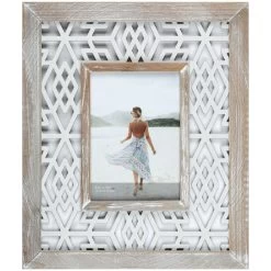Natural Wash Outer Profile With White Openwork Inner Photo Frame, 5x7