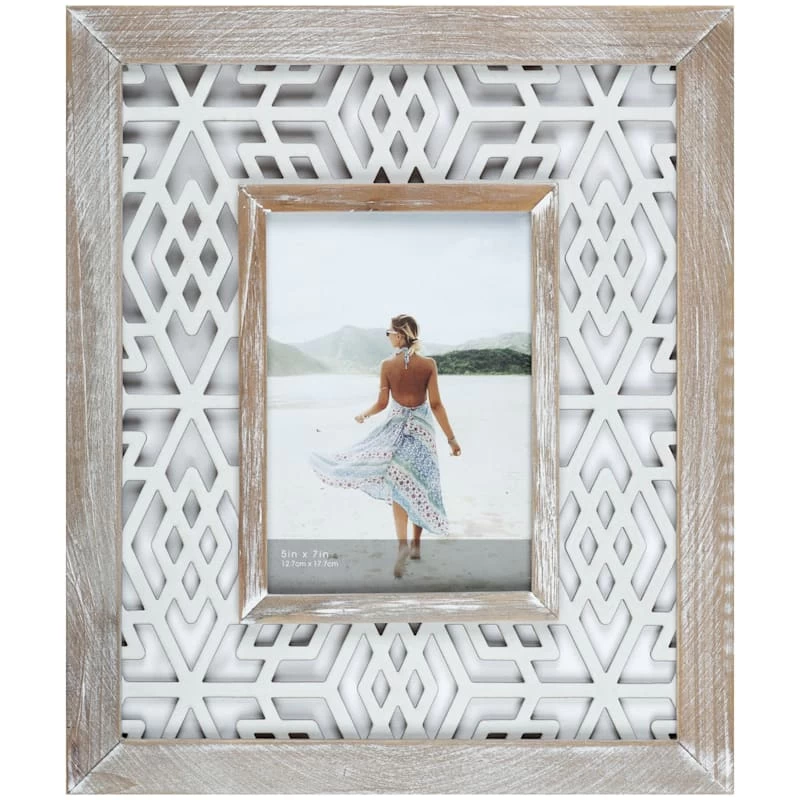 Natural Wash Outer Profile With White Openwork Inner Photo Frame, 5x7 3 Natural Wash Outer Profile With White Openwork Inner Photo Frame, 5x7