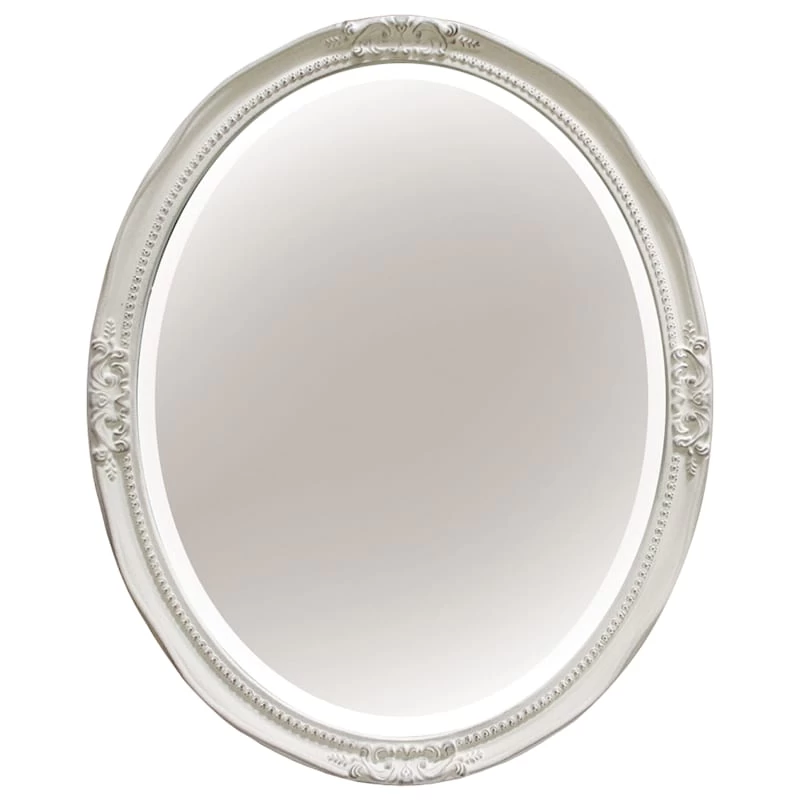 Polyurethane Beads Distressed White Oval Wall Mirror, 24x31 3 Polyurethane Beads Distressed White Oval Wall Mirror, 24x31