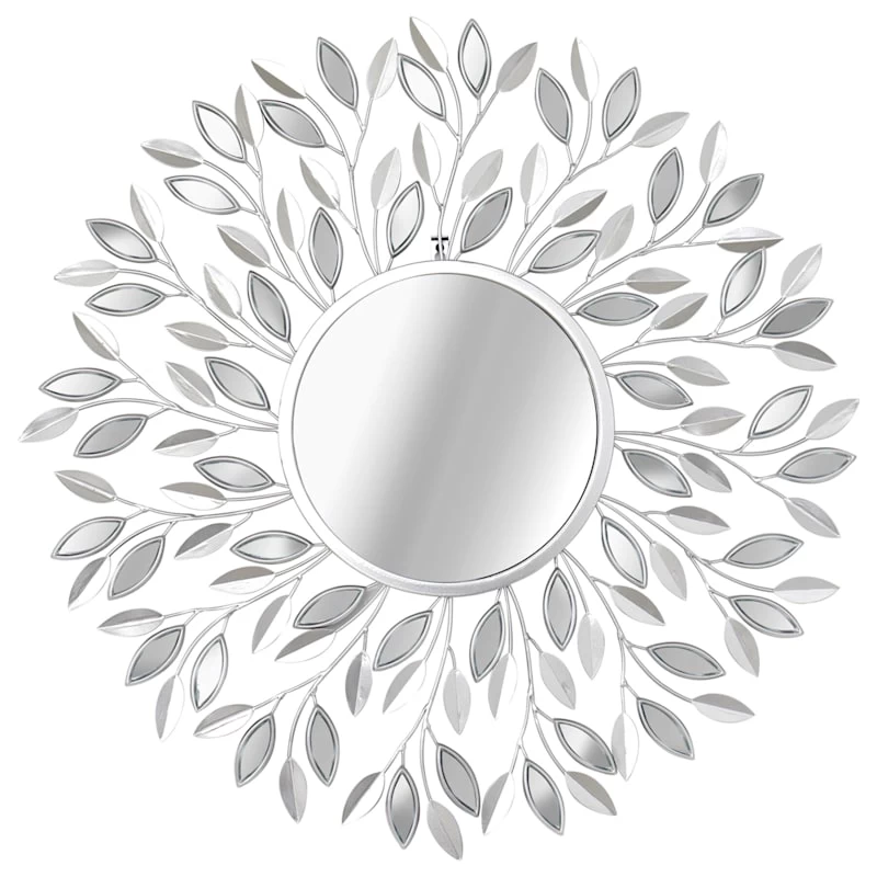 Providence Round Silver Metal Leaf Wall Mirror, 30" 3 Providence Round Silver Metal Leaf Wall Mirror, 30"