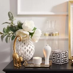 Providence White Cutout Ceramic Vase, 9" -Home Decor Shop providence white cutout ceramic vase 9 2