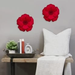 Red Metal Flower Wall Decor, 12" -Home Decor Shop red metal flower wall decor 12 1
