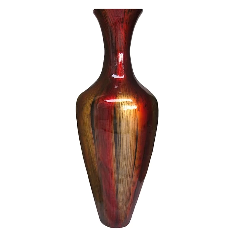 Red & Orange Long Neck Bamboo Vase, 29" 2 Red & Orange Long Neck Bamboo Vase, 29"