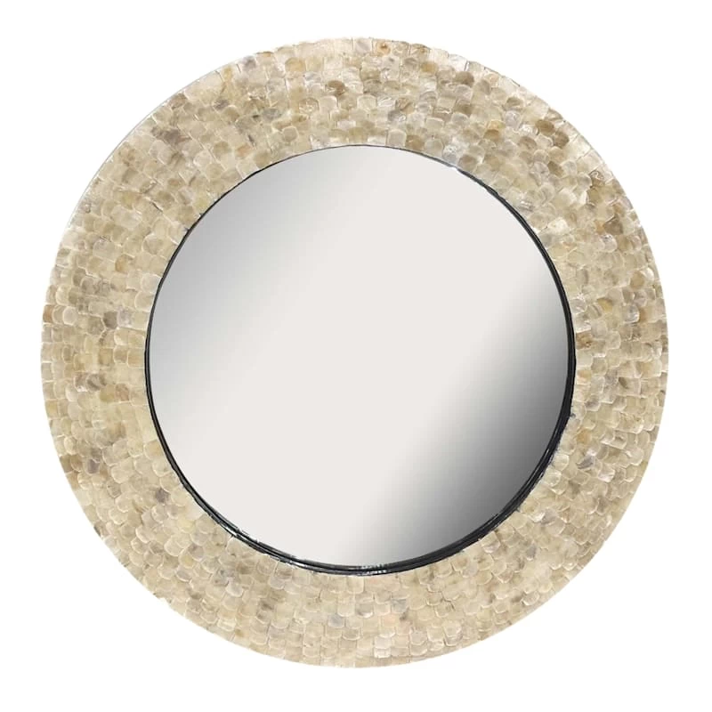 Round Mother Of Pearl Framed Gallery Wall Mirror, 30" 3 Round Mother Of Pearl Framed Gallery Wall Mirror, 30"