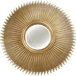 Round Sunburst Polyurethane Soft Gold Wall Mirror, 49"