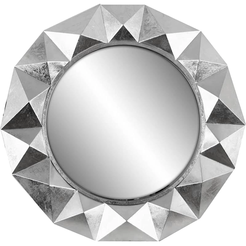 Silver Geometric Dimensional Round Wall Mirror, 36" 3 Silver Geometric Dimensional Round Wall Mirror, 36"