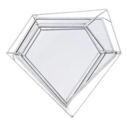 Silver Metal Diamond Shaped Wall Mirror, 24x22