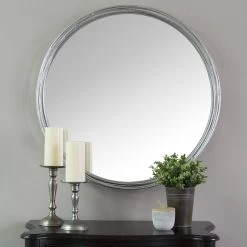 Silver Metal Round Wall Mirror, 30" -Home Decor Shop silver metal round wall mirror 30 1