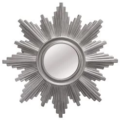 Silver Shiny Polyurethane Sunburst Round Wall Mirror, 26'