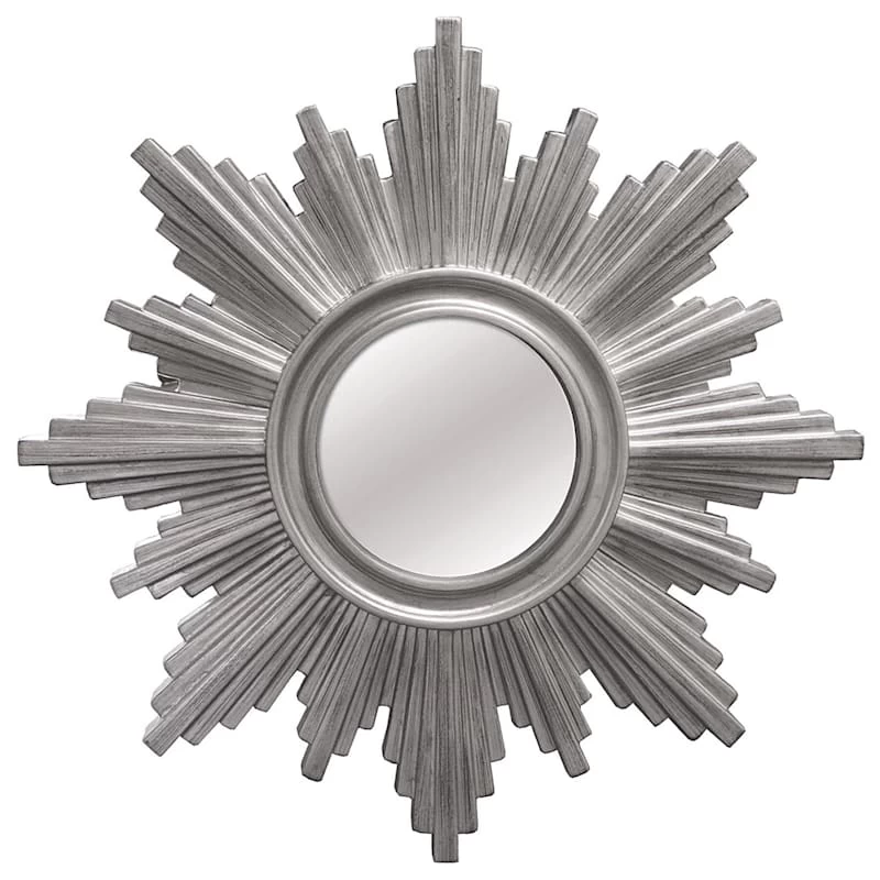Silver Shiny Polyurethane Sunburst Round Wall Mirror, 26' 3 Silver Shiny Polyurethane Sunburst Round Wall Mirror, 26'