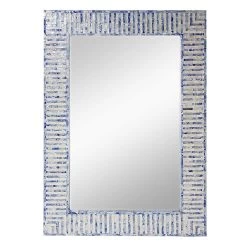 Tracey Boyd Blue & Mother-of-Pearl White Wall Mirror, 28x39