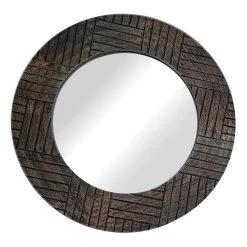 Ty Pennington Round Carved Wood Wall Mirror, 24"