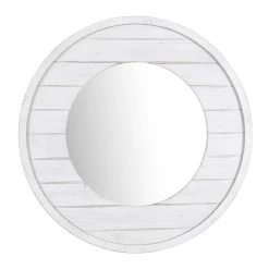 Ty Pennington White Faux Wood Round Wall Mirror, 30"