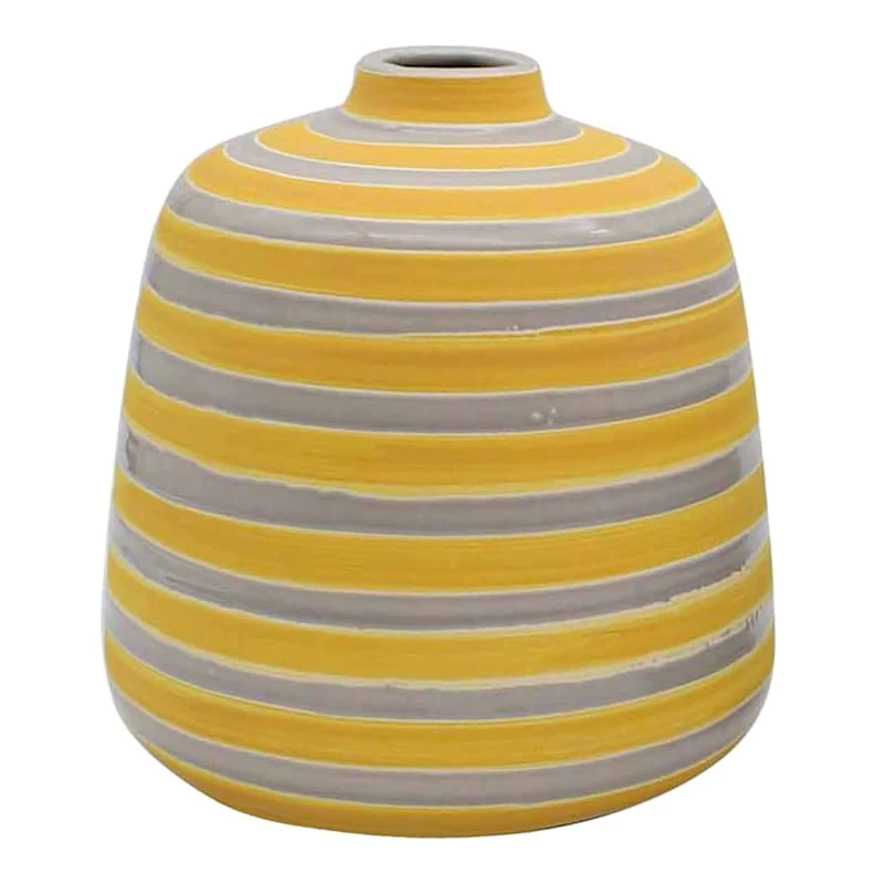 Ty Pennington Yellow & Grey Striped Ceramic Vase, 7" 3 Ty Pennington Yellow & Grey Striped Ceramic Vase, 7"