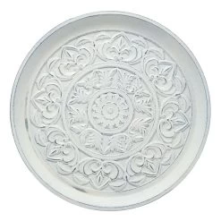 White Carved Faux Wood Tray, 18"