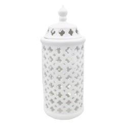 White Ceramic Cutout Cylinder, 15"