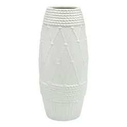 White Ceramic Rope Vase, 11.5"