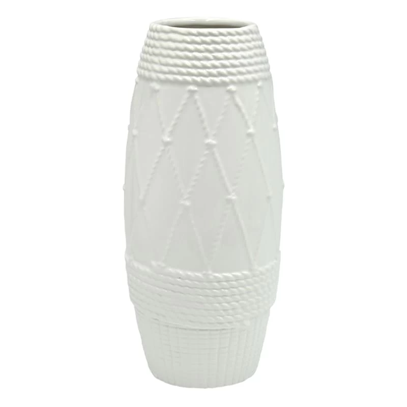 White Ceramic Rope Vase, 11.5" 3 White Ceramic Rope Vase, 11.5"