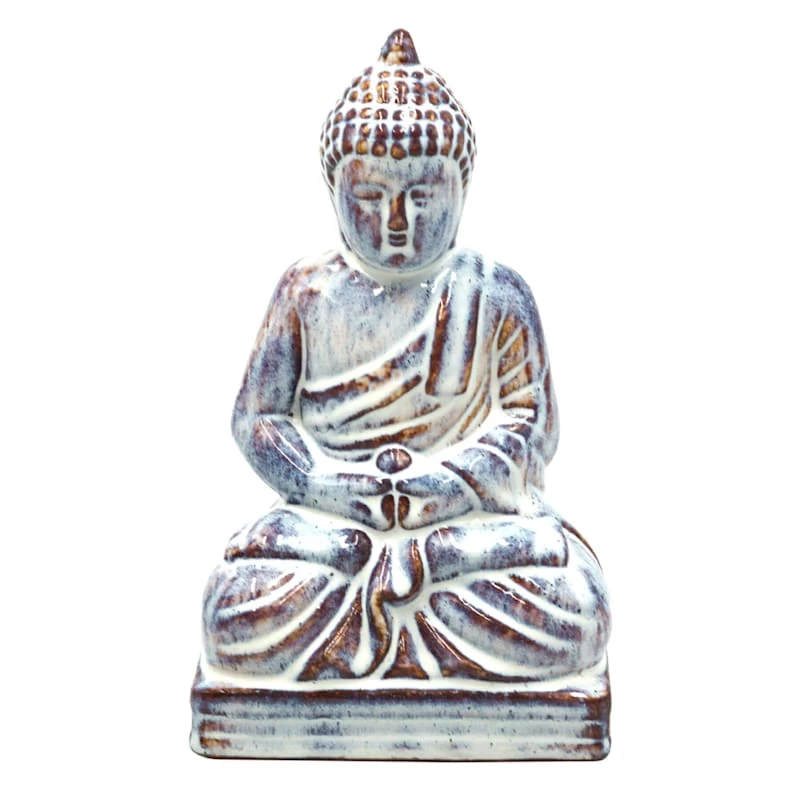 White Distressed Ceramic Buddha, 10" 3 White Distressed Ceramic Buddha, 10"