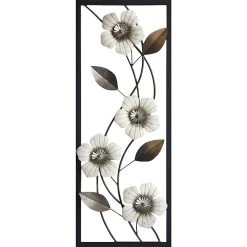 White Metal Floral Framed Wall Decor, 36x14