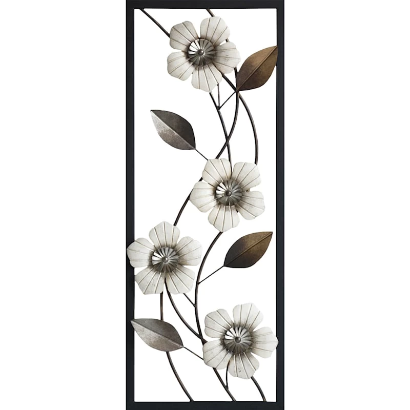 White Metal Floral Framed Wall Decor, 36x14 3 White Metal Floral Framed Wall Decor, 36x14