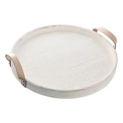 White Round Wooden Decorative Tray, 18"