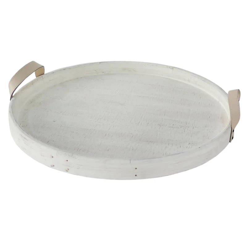 White Round Wooden Decorative Tray, 21" 3 White Round Wooden Decorative Tray, 21"