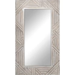 Whitewashed Wood-Look Framed Wall Mirror, 46x21