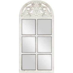 Windowpane With Ornate Carved Top Wall Mirror, 20x42