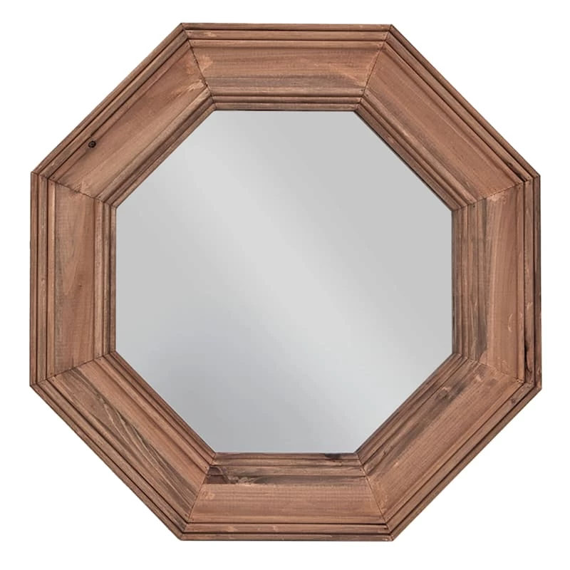 Wood Framed Octagon Wall Mirror, 20" 3 Wood Framed Octagon Wall Mirror, 20"