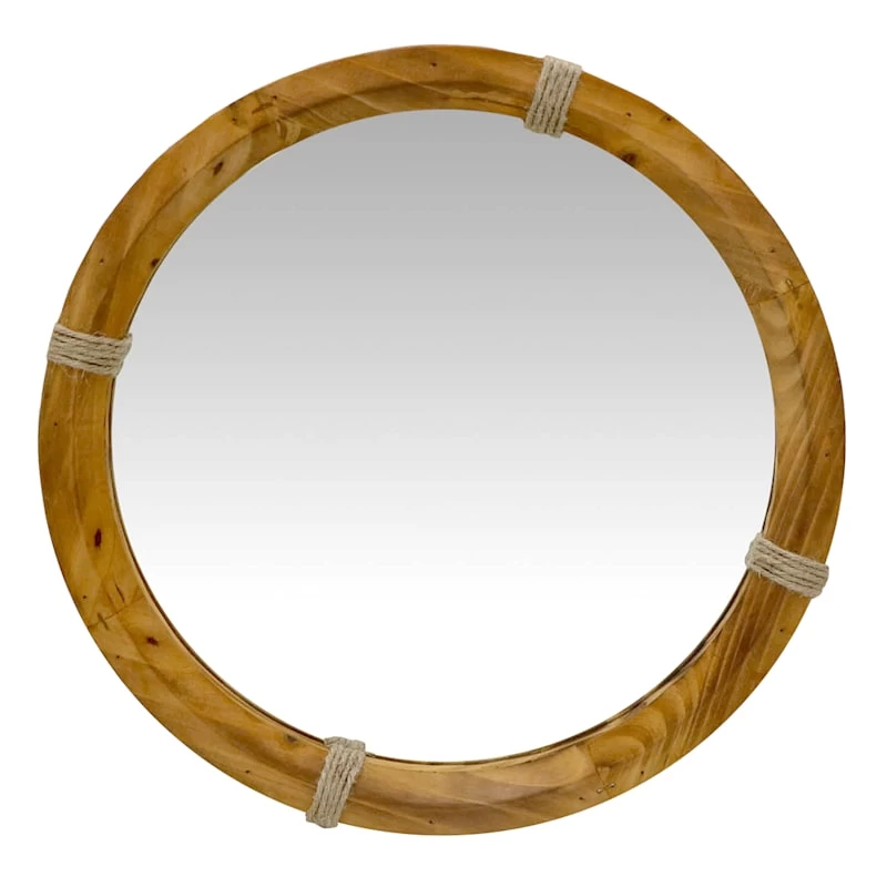 Wood Framed Round Wall Mirror, 16" 3 Wood Framed Round Wall Mirror, 16"