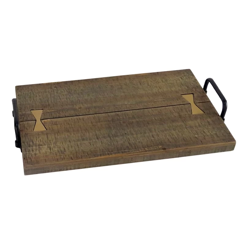 Wood Tray With Metal Handles, 19x12 3 Wood Tray With Metal Handles, 19x12